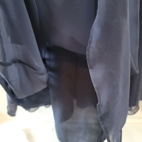 David's Bridal Blue Navy Maxi Dress Sz 8 Surplice Neck Tie Back Pleated Wedding - Picture 5 of 12